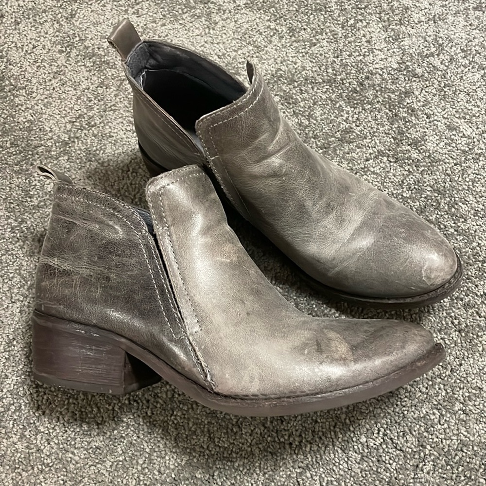 Gray distressed Leather Booties 7.5 Boots